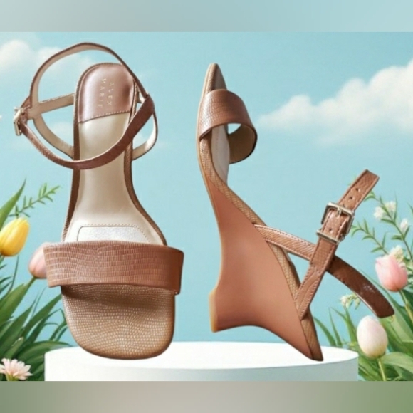 Wedge 10 Tan Cocktail Holiday Leather Chic Events Career Vacation Sandals - Picture 1 of 8